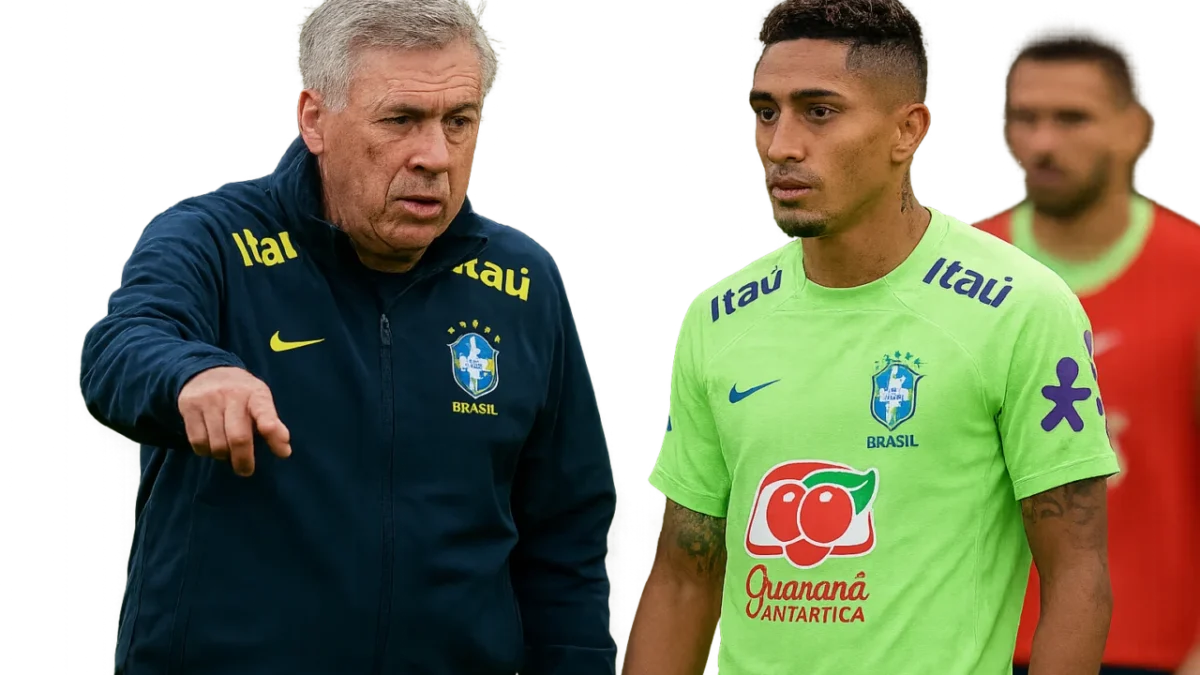 Ancelotti altera esquema da Seleção e escala Raphinha como falso 9 em testes