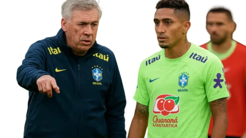 Ancelotti altera esquema da Seleção e escala Raphinha como falso 9 em testes