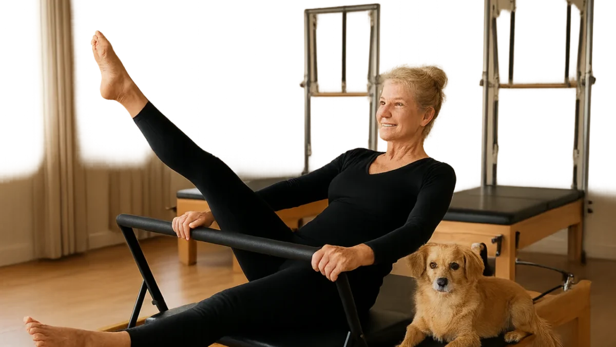 Aos 63 anos, Xuxa exibe flexibilidade e boa forma em sessão de pilates ao lado da cadelinha Doralice