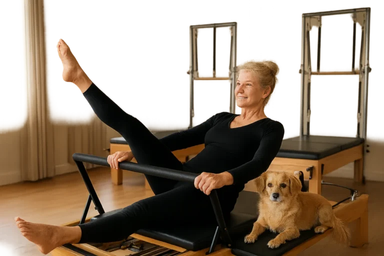 Aos 63 anos, Xuxa exibe flexibilidade e boa forma em sessão de pilates ao lado da cadelinha Doralice