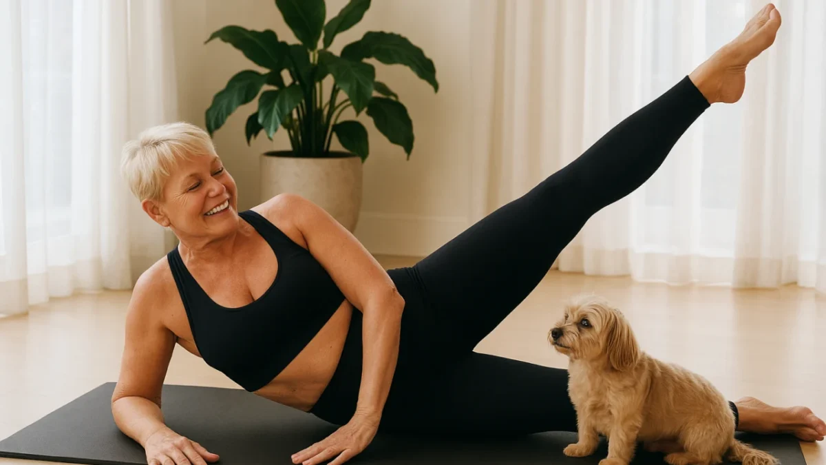 Aos 63 anos, Xuxa mostra flexibilidade e boa forma em pilates ao lado da cadelinha Doralice