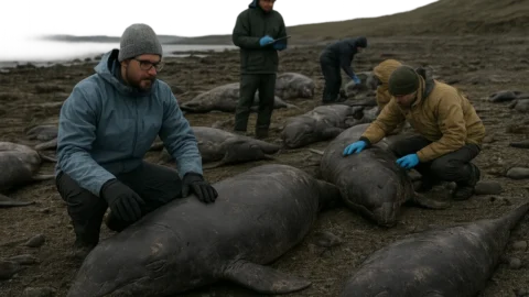 Cientistas investigam morte de centenas de filhotes de baleia na Patagônia