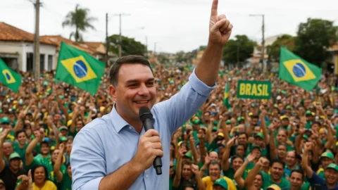 Comício de Flávio Bolsonaro em Minas vira festa, vídeo viraliza; candidato promete ‘arrancada’ e receber faixa do pai