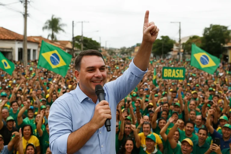 Comício de Flávio Bolsonaro em Minas vira festa, vídeo viraliza; candidato promete 'arrancada' e receber faixa do pai