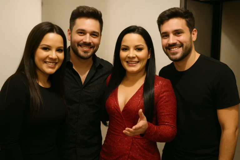 Maiara e Maraisa posam com os namorados nos bastidores após show; Maiara se declara a Felipe Cavalliere