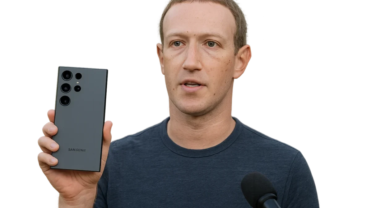 Mark Zuckerberg é visto com um Samsung Galaxy S24 Ultra durante entrevista no fim de setembro de 2026