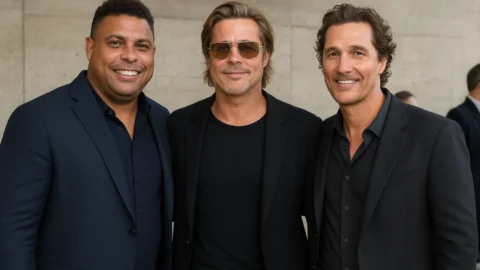 Ronaldo ‘Fenômeno’ posa ao lado de Brad Pitt e Matthew McConaughey em evento nos EUA