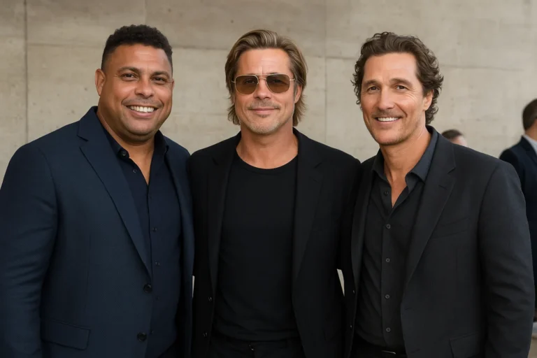 Ronaldo 'Fenômeno' posa ao lado de Brad Pitt e Matthew McConaughey em evento nos EUA