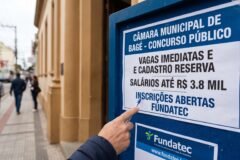 Concurso Câmara de Bagé RS abre vagas com salários de até R$ 3,8 mil e inscrições pela Fundatec para diversos níveis de escolaridade no Rio Grande do Sul