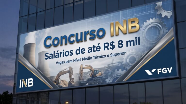 Concurso INB abre vagas com salários de até R$ 8 mil para níveis médio técnico e superior com inscrições abertas pela FGV