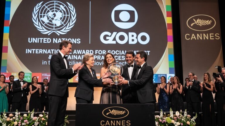 Globo recebe prêmio internacional da ONU em Cannes por impacto social e práticas sustentáveis no setor audiovisual brasileiro