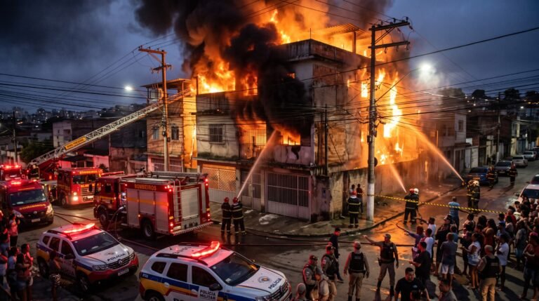 Incêndio criminoso destrói casa de três andares após briga entre moradores na Região de Venda Nova em Belo Horizonte