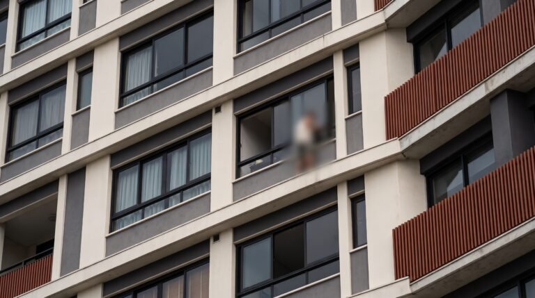 Mulher se arrisca no terceiro andar de um prédio em Belo Horizonte