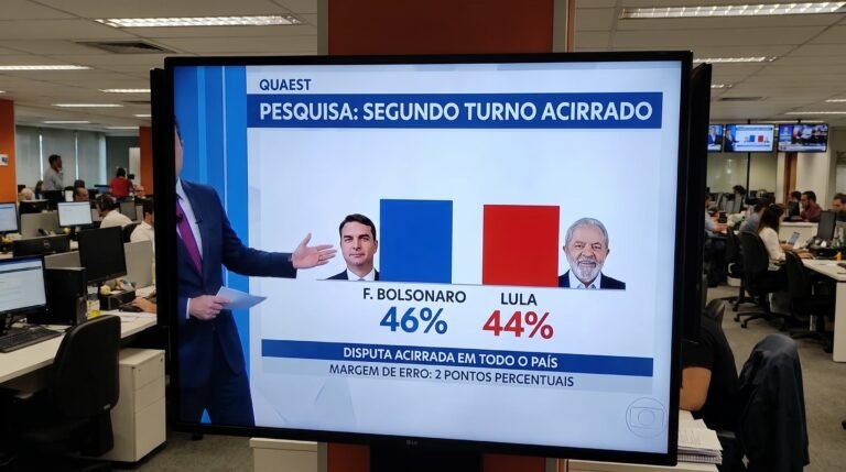 Nova pesquisa Quaest aponta cenário eleitoral acirrado para o segundo turno entre Flávio Bolsonaro e Lula com disputa acirrada nas intenções de voto em todo o país