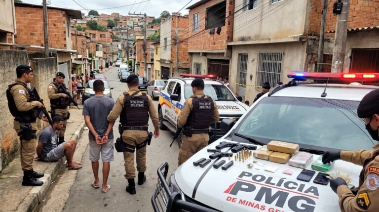 Operação da Polícia Militar em Sabará na Grande BH prende suspeitos de ligação com o PCC com armas de fogo, munições e drogas ilícitas