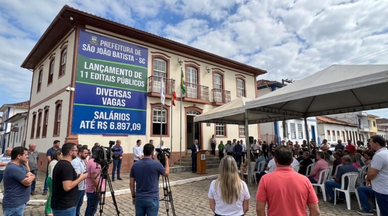 Prefeitura de São João Batista em Santa Catarina lança 11 editais com vagas variadas e salários que podem chegar até R$ 6.897,09