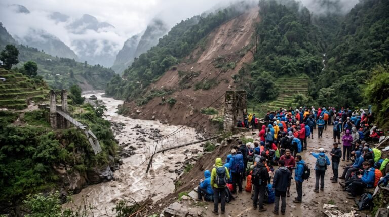 Violenta enchente no Nepal arrasta pontes históricas e deixa mais de 100 turistas estrangeiros ilhados após deslizamento em Gorkha