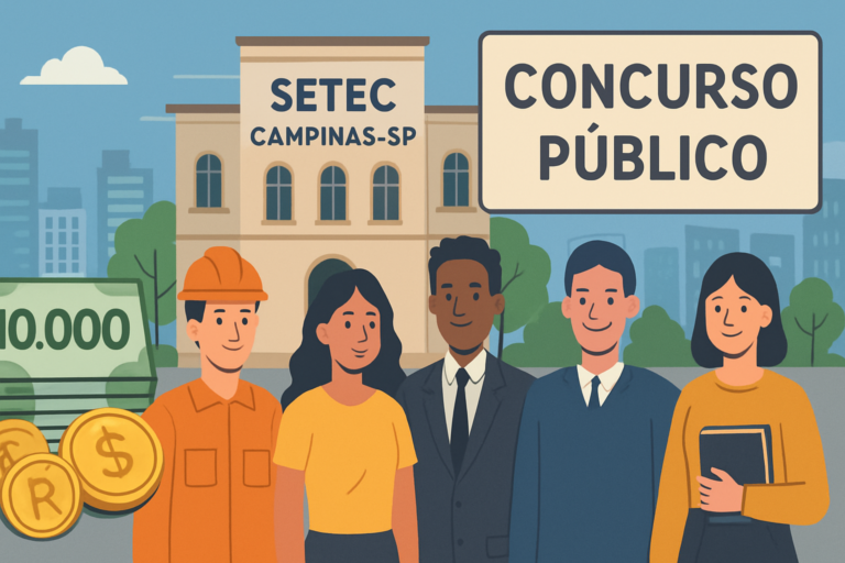 Imagem de capa: setec campinas sp abre concurso público com salários até R$10 mil e várias vagas, sem textos visíveis