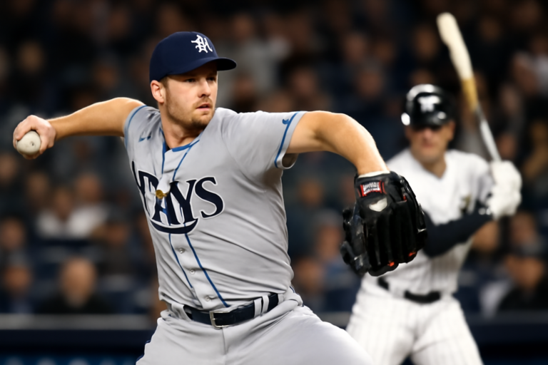 Cap 16:9 sem textos escritos, com drew rasmussen brilha paralisa e retrata a atuação que freia o ataque dos Yankees