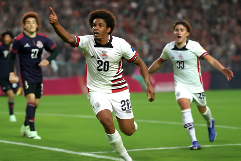 Imagem de capa horizontal 16:9 com EUA vencendo México; eua goleiam méxico três, sem textos escritos