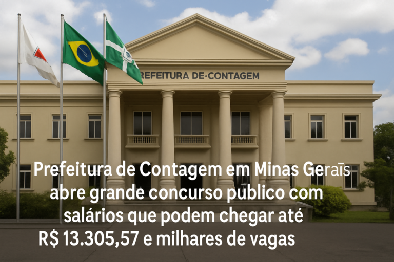 capa ilustrando prefeitura contagem minas gerais anunciando concurso público com vagas abertas