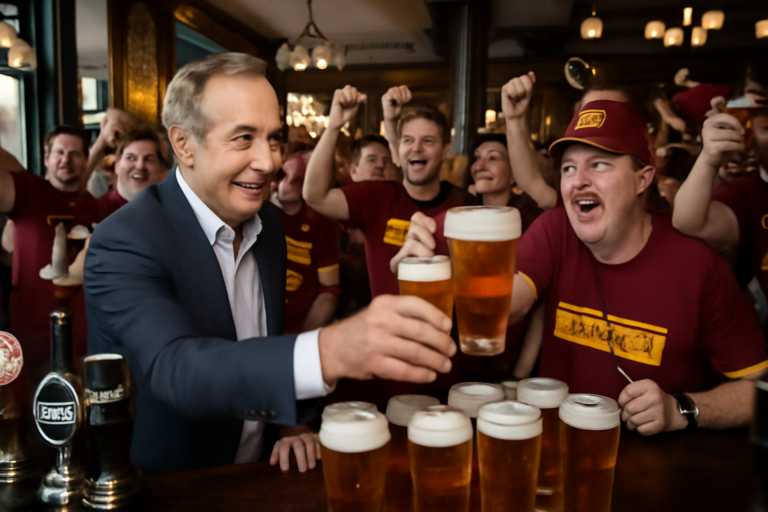 Capa: josh harris gasta fortuna em bar londrino, distribuindo cerveja gratuita para torcedores do Washington Commanders.