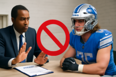 Capa 16:9 sem textos, retrata negociações contrato entre detroit entre Lions e Sam LaPorta encerradas.