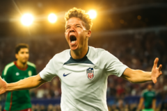 Imagem de capa: cavan sullivan brilha intensamente em campo, celebrando golaço antológico na vitória dos EUA sobre México