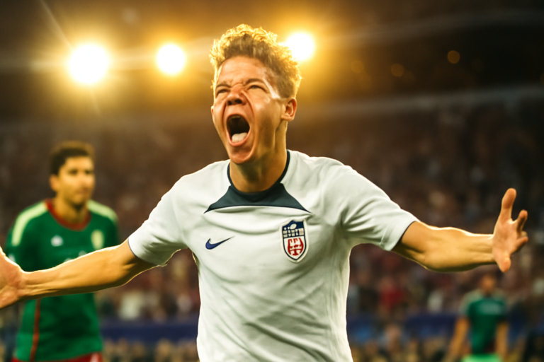 Imagem de capa: cavan sullivan brilha intensamente em campo, celebrando golaço antológico na vitória dos EUA sobre México