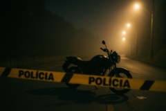 Cena noturna em Belo Horizonte com cordão de isolamento, evidências e veículo; jovem é morto tiros