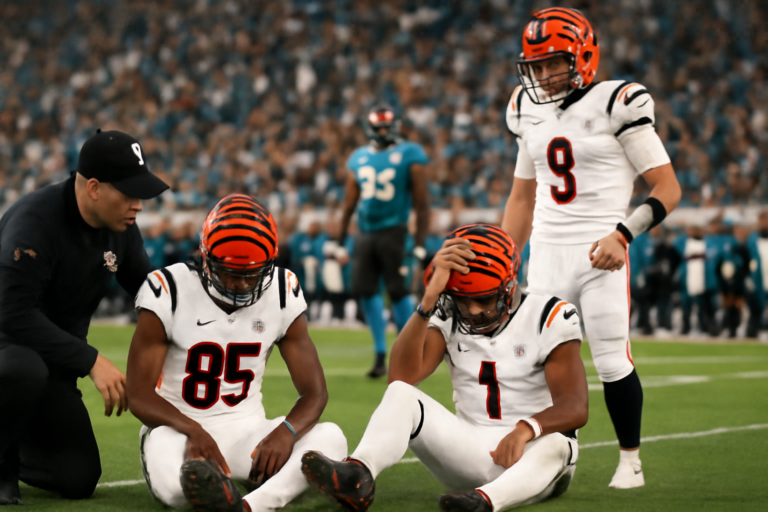 Ilustração de capa com lesões chase higgins bengals e tensão na NFL após derrota