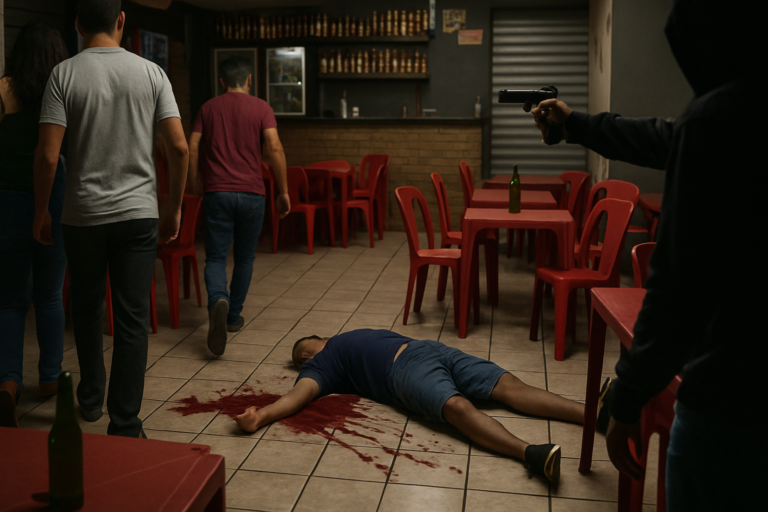 Imagem de capa com homem é morto tiros dentro de bar em Vespasiano, crime violento.