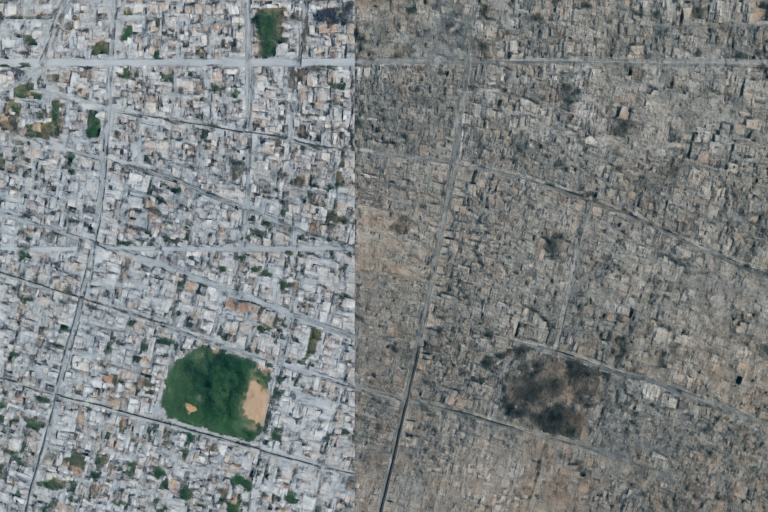 Capa com novas imagens satélite revelam destruição em Gaza, mostrando o antes e depois da região