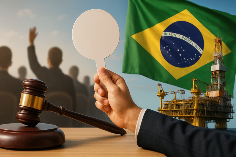 Capa horizontal mostrando leilão anp arrecada bilhões com venda de blocos de petróleo no Brasil