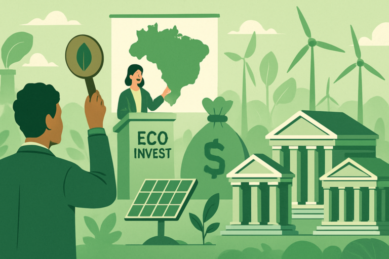 Capa horizontal 16:9 com 5 leilão eco invest, bancos parceiros e foco em investimentos verdes.