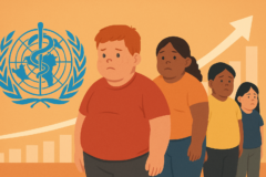 Capa horizontal 16:9 sem textos representa oms lança inédito guia de enfrentamento à obesidade infantil e a preocupação global com milhões de crianças e adolescentes.