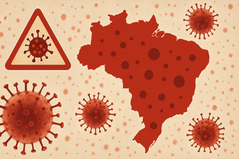Imagem capa horizontal 16:9 com sarampo acende alerta brasil, retratando aumento de casos nos EUA e Américas em 2026.
