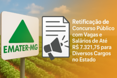 emater mg anuncia retificação: capa sem textos, representando concurso público com vagas e salários até R$ 7.321,75