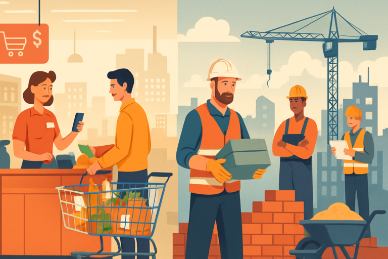 Ilustração de capa mostrando o setor supermercadista construção civil com várias vagas em Belo Horizonte pelo Sine.