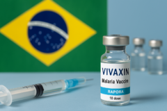 Capa horizontal 16:9 sem textos, imagem sugerindo vacina brasileira contra malária Vivaxin em avanço de testes no Brasil