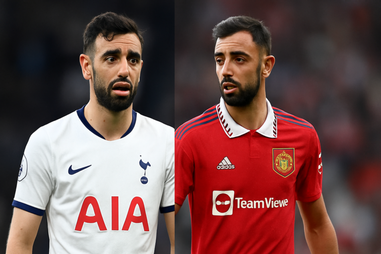 Imagem de capa 16:9, ilustrando como bruno fernandes quase fechou com Tottenham antes de brilhar no Manchester United.