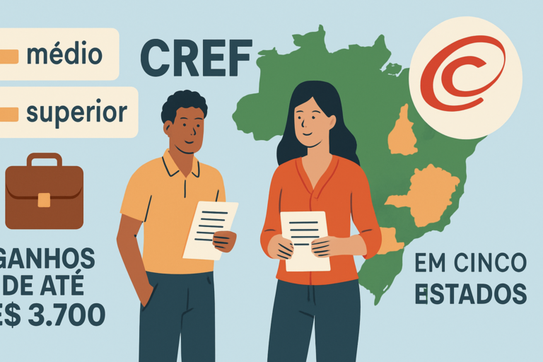 cref abre seleções níveis: capa ilustrando ganhos de até R$ 3.700 em cinco estados brasileiros.