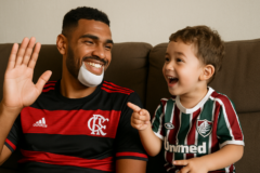 zagueiro danilo tranquiliza torcida do Flamengo após cirurgia na mandíbula, brinca com o filho.