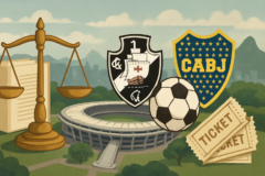 Capa horizontal 16:9; decisão justiça define maracanã envolvendo Vasco e Boca Juniors na Sul-Americana e ingressos vendidos.