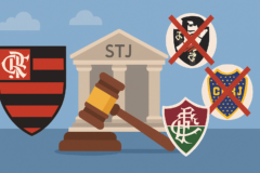 Imagem de capa horizontal com Flamengo e Fluminense acionam stj para impedir jogo no Maracanã, destacando 'flamengo fluminense acionam stj'