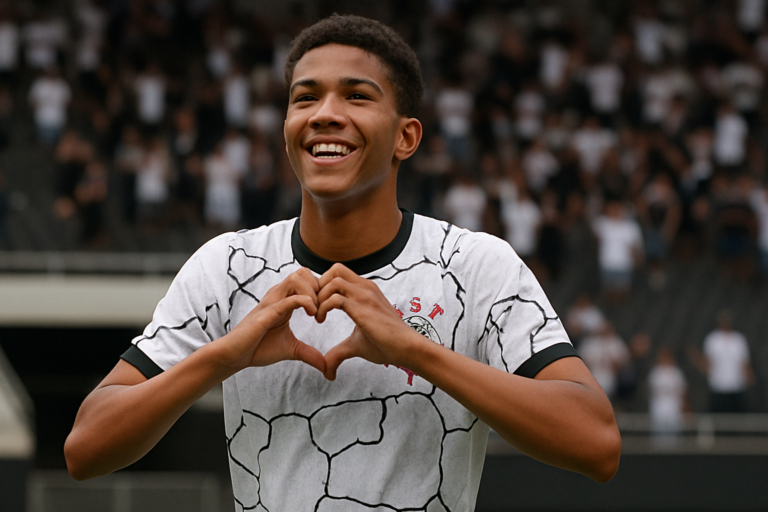 Capa horizontal 16:9 sem textos: miguel moscardo brilha corinthians, emoção da torcida após a classificação do Sub-17