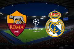 roma real madrid champions: capa horizontal 16:9 com Roma e Real Madrid na Champions 2026/27 no Estádio Olímpico