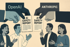 Capa horizontal 16:9 sem textos, retratando openai anthropic buscam controlar debates sobre independência da IA