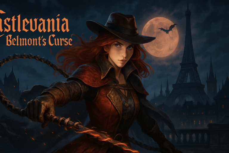 Capa 16:9 sem textos, representa castlevania belmont 8217 s com Rose em Paris 1499 e chicote multifuncional