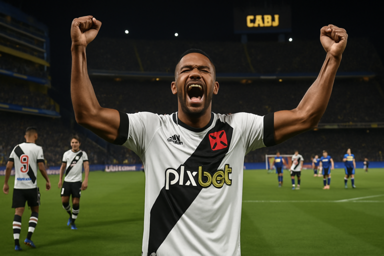 Imagem horizontal 16:9 sem textos: vasco entra seleto grupo retrata vitória sobre Boca Juniors na Bombonera.